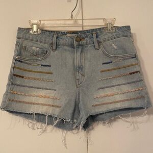 Embroidered Light Blue Denim Shorts